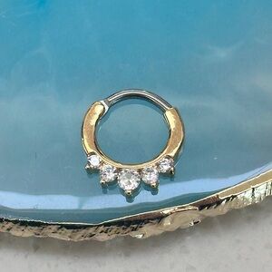 Gold Plated Five Gem Septum Clicker Hoop Hinged hoop 16g Septum Ring daith